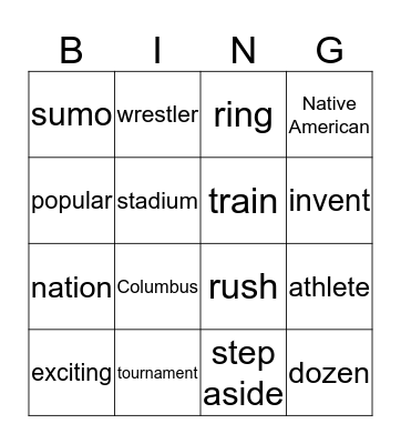 Vocabulary July 2 Bingo Card