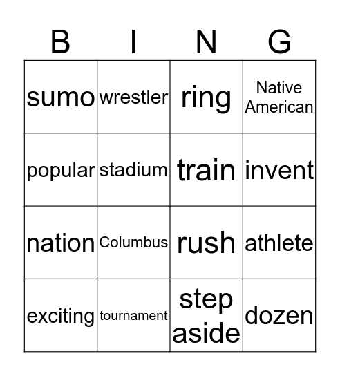 Vocabulary July 2 Bingo Card