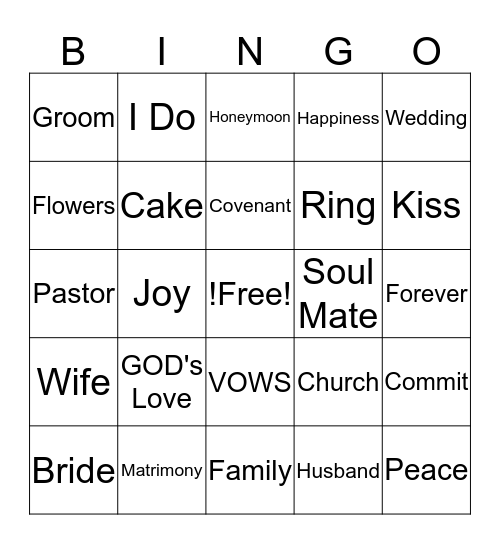 Marriage Bingo Card