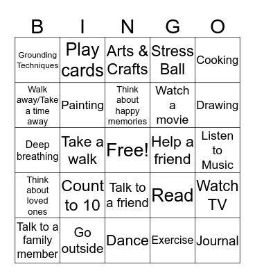 Coping Skills  Bingo Card