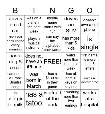 Mingle Bingo Card