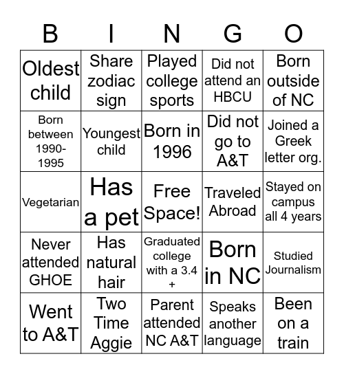 Undergraduate Admissions Bingo Card