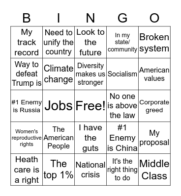 Democratic Debate BS Bingo Card