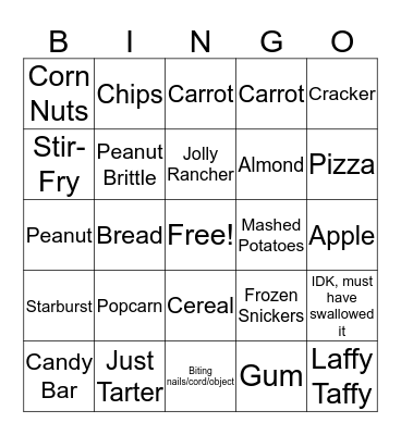 How my tooth broke BINGO Card
