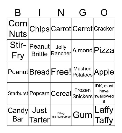 How my tooth broke BINGO Card