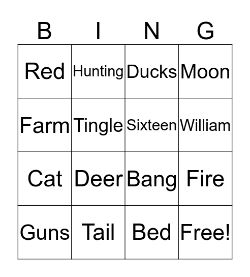 The Magic Finger by Roald Dahl Bingo Card