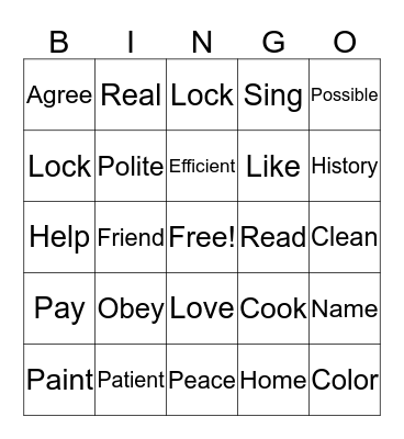 Prefix and Suffix Bingo Card