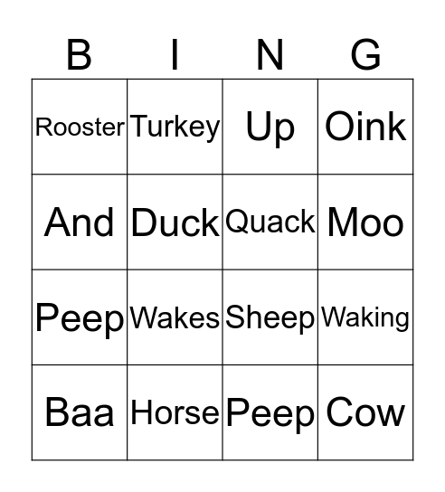 Waking Up Bingo Card