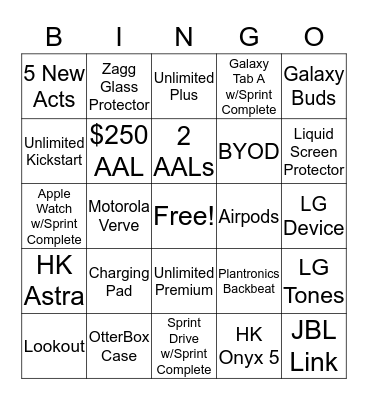 Sprint Sales Excellence Bingo Card