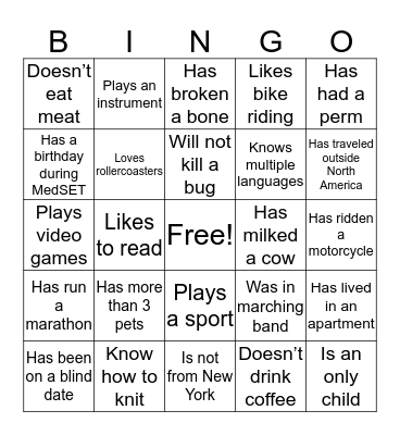 MedSET Bingo Card