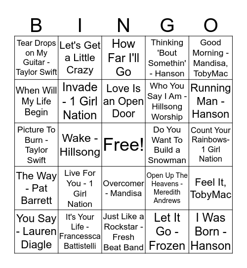 Music Bingo Card