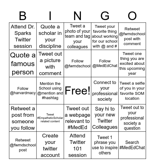 #MedEd Twitter BINGO Card