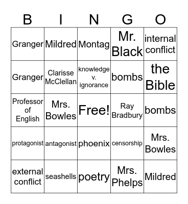 Fahrenheit 451 Bingo Card