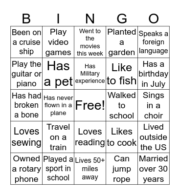 CANNON FAMILY REUNION Bingo Card