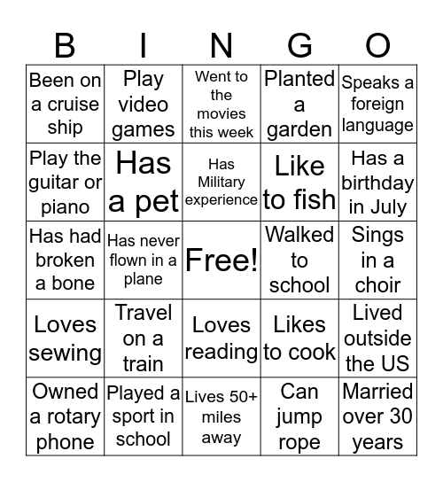 CANNON FAMILY REUNION Bingo Card