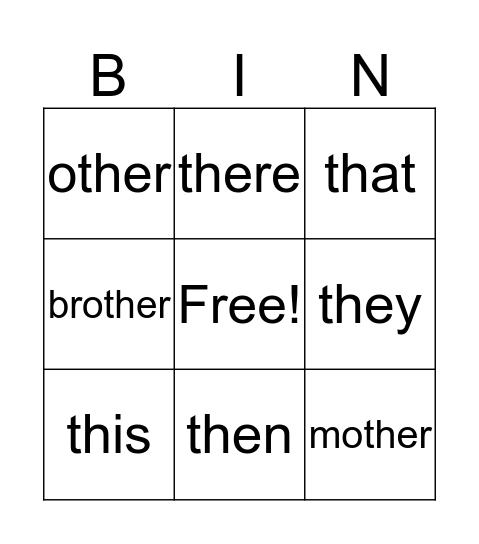 "this" sound BINGO Card