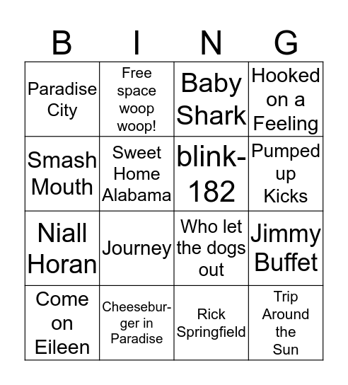 4th of July Music Bingo!  Bingo Card
