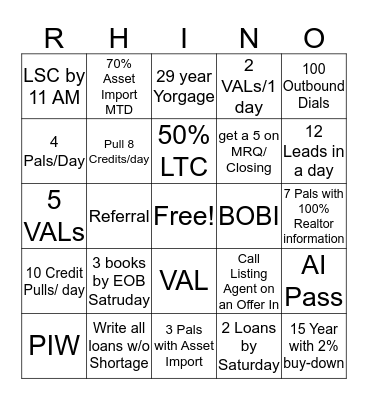 RHINO Bingo Card
