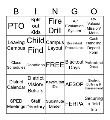 Mustang Handbook Fun Bingo Card