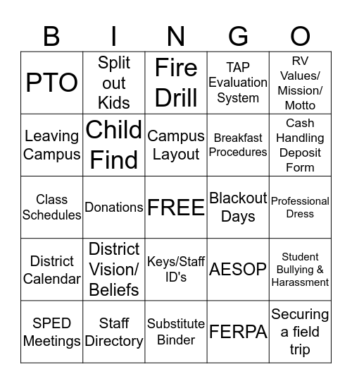 Mustang Handbook Fun Bingo Card