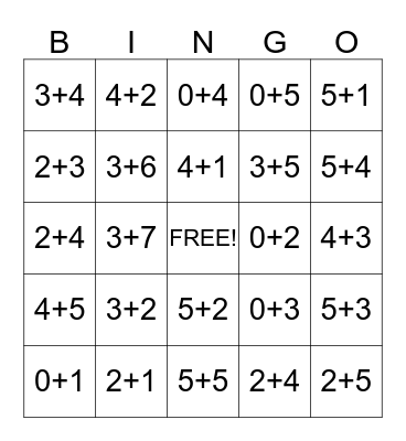 Addition Bingo  Bingo Card
