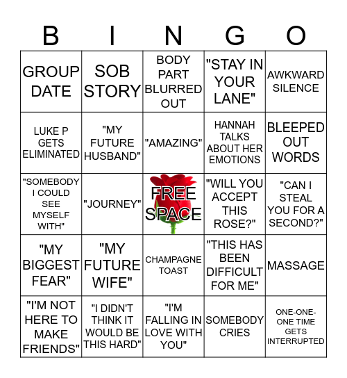 Bachelorette Bingo  Bingo Card