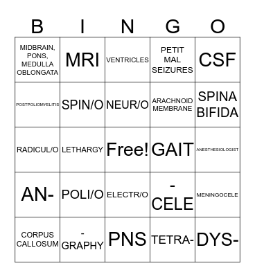 NERVOUS SYSTEM Bingo Card