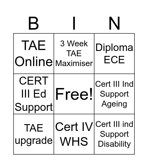 Inspire Bingo Card