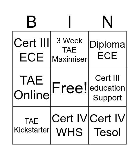 Inspire Bingo Card