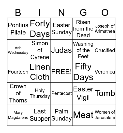 Lent Bingo Card