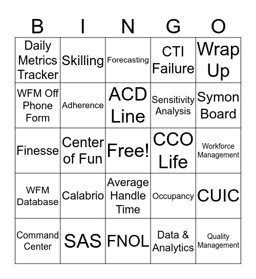 COE Lingo Bingo Card