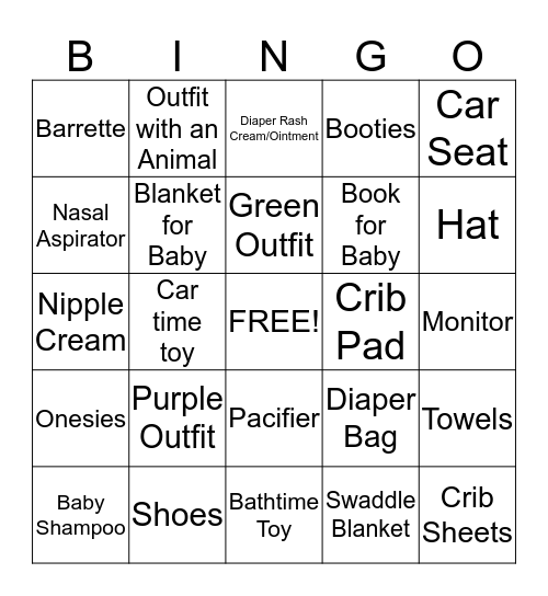 Jenny's Baby Shower Bingo! Bingo Card