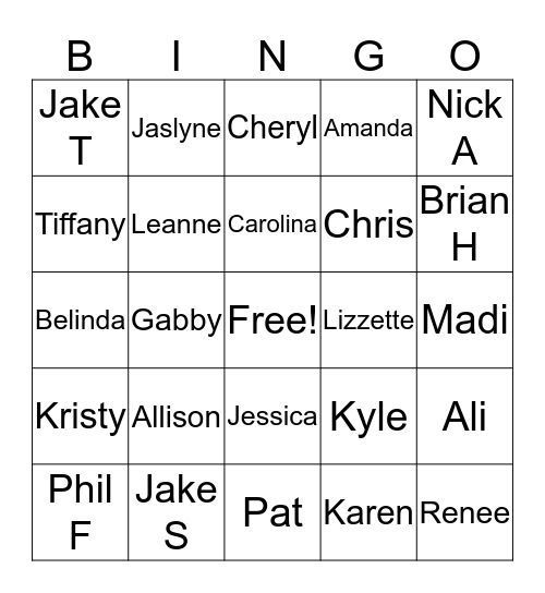 The COE Team! Bingo Card