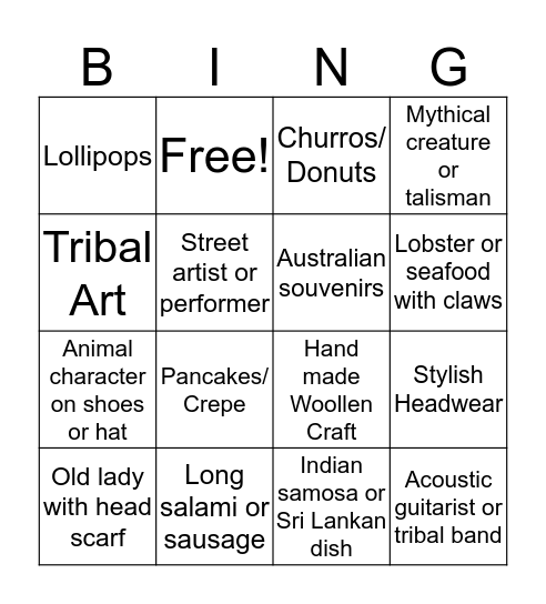 NIGHT MARKET BINGO  Bingo Card