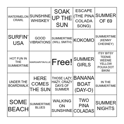 SUMMER SONGS Bingo Card