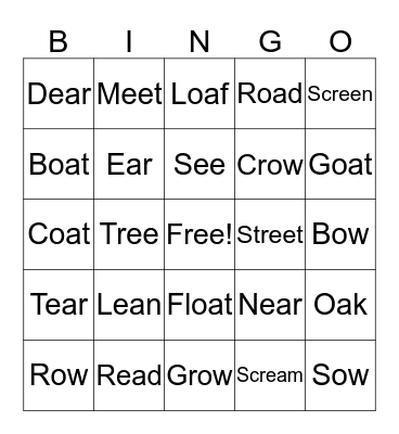 Double Vowel Bingo Card