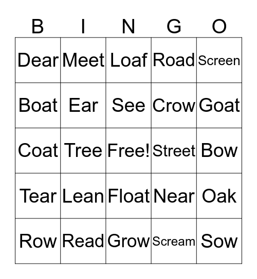 Double Vowel Bingo Card