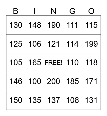 Number Identification Bingo Card