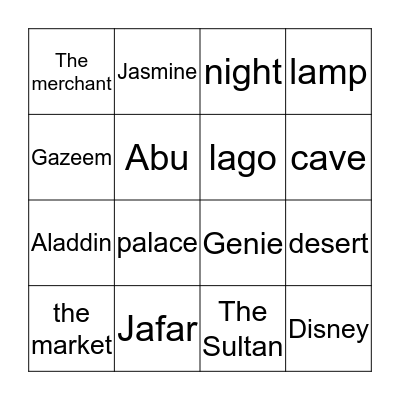 Level 2 Aladdin Bingo Card