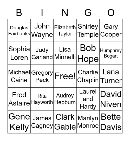 Famous Film Stars Bingo Card