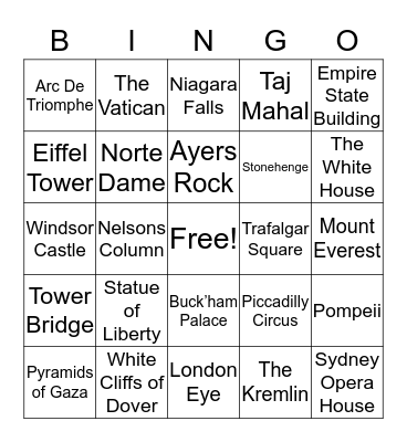 Famous Places Bingo Card