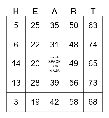 Valentine's HEART Bingo Card