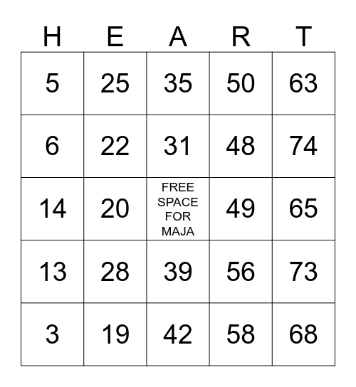 Valentine's HEART Bingo Card