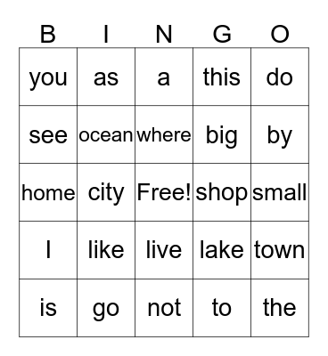 Sight Words #1 Bingo Card