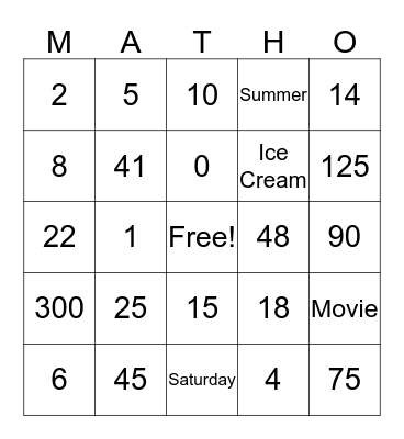 Addition/Subtraction Bingo Card