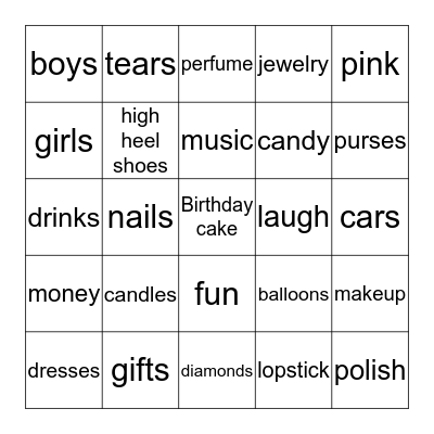 Johana's Sweet Sixteen Bingo Card