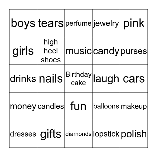 Johana's Sweet Sixteen Bingo Card