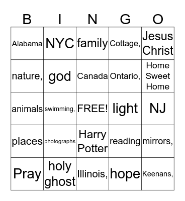 Abby's BINGO! Bingo Card