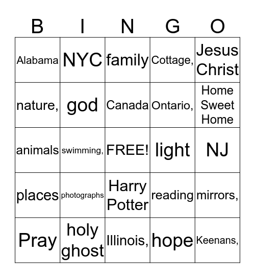 Abby's BINGO! Bingo Card