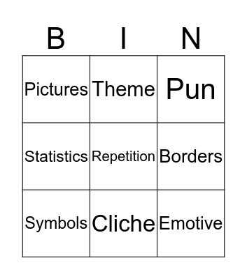 Visual Techniques Bingo Card